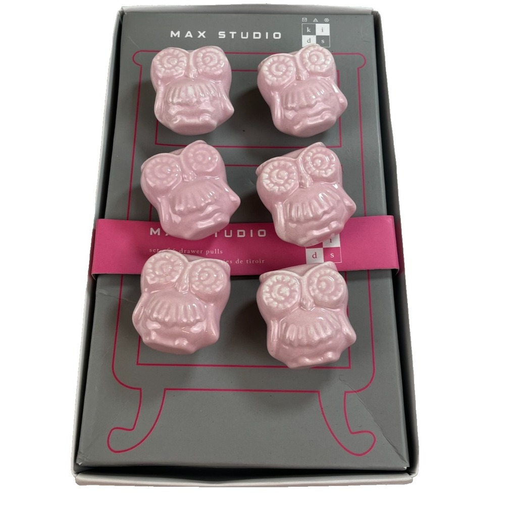 Max Studio Kids Whale Drawer Pulls Set of 6 Pink Ceramic Owls Knobs Handles